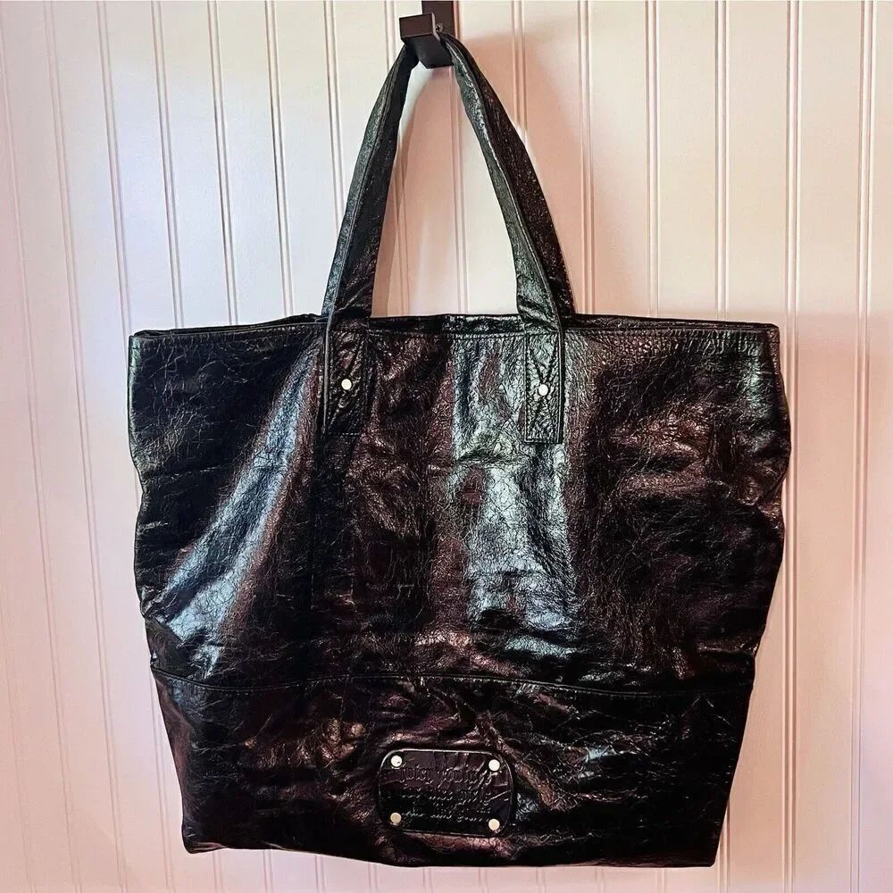 RARE Juicy Couture Leather Tote Bag Nice Girls Who Like Stuff Vtg Y2K Black EUC